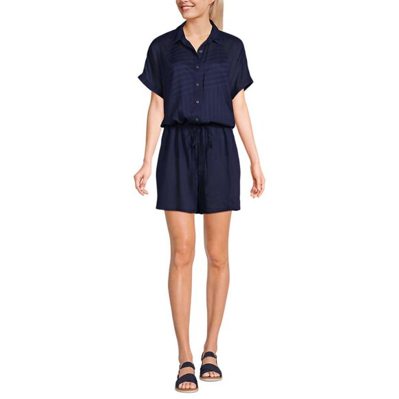 Lands' End Women's M-L,‎ 1X Deep Sea Navy Button Front Swim Cover-up Romper - Picture 4 of 11